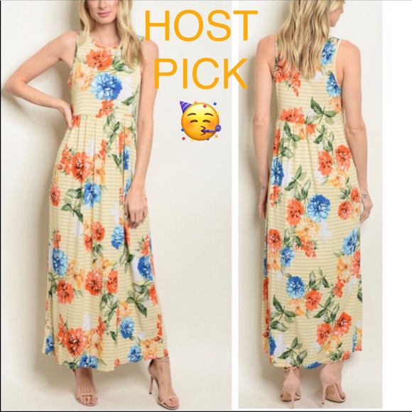 Dresses & Skirts - Boho Floral Side Pocket Striped Tank Maxi Dress